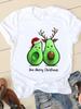 Christmas Fashion Print T-shirt New Year Women Clothes Coffee Style Watercolor 90s O-neck Graphic Lady Casual Female Shirt Tee