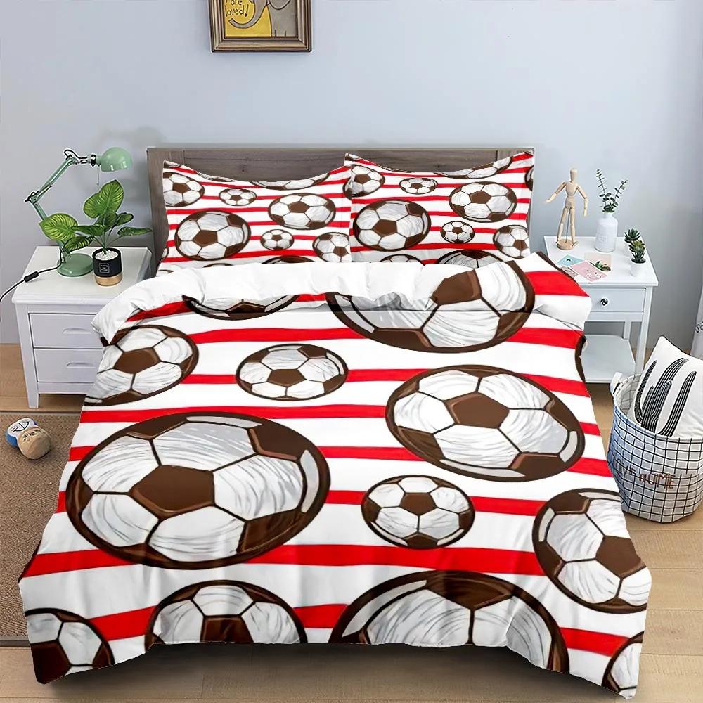 Football Duvet Cover Set King Size Simple Black White Comforter Cover 3D Soccer Sport For Kids Boys Girls Polyester Bedding Set