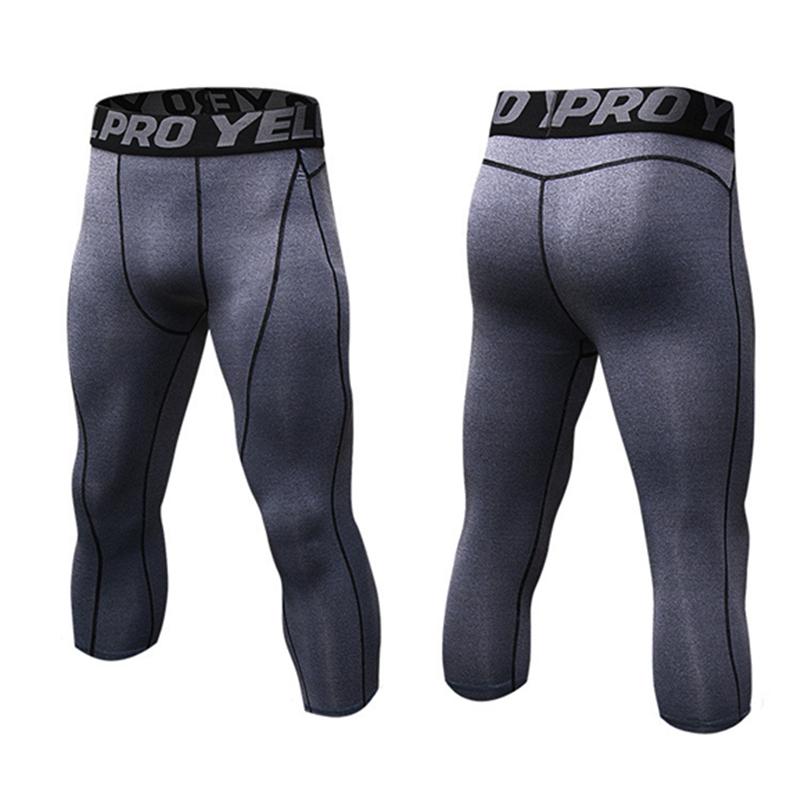 Men Cropped Trousers Running Leggings Fitness Cycling Training Joggers Home Gym Compression Tights 3/4 Short Pants