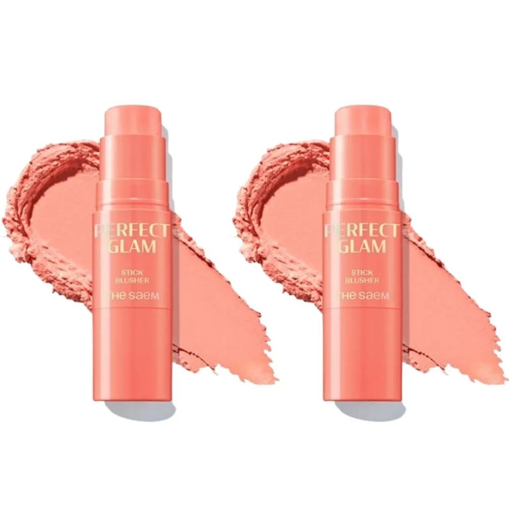The Saem Blusher Perfect Glam Stick CR01 Apricot Milk x2