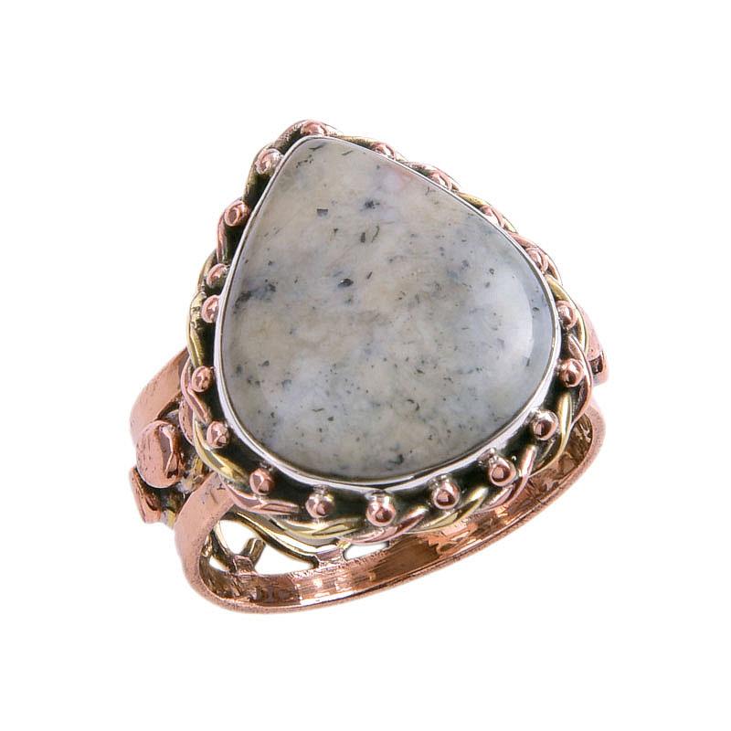 Natural Dendrite Opal Gemstone Two Tone 925 Sterling Silver Ring Size 8.5 E7D44