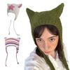 Cat Ear Beanie Hat for Women Harajuku Style Star/Stripe Skull Hat Handmade Crochet Hat Y2K Cool Girls Warm Headpieces