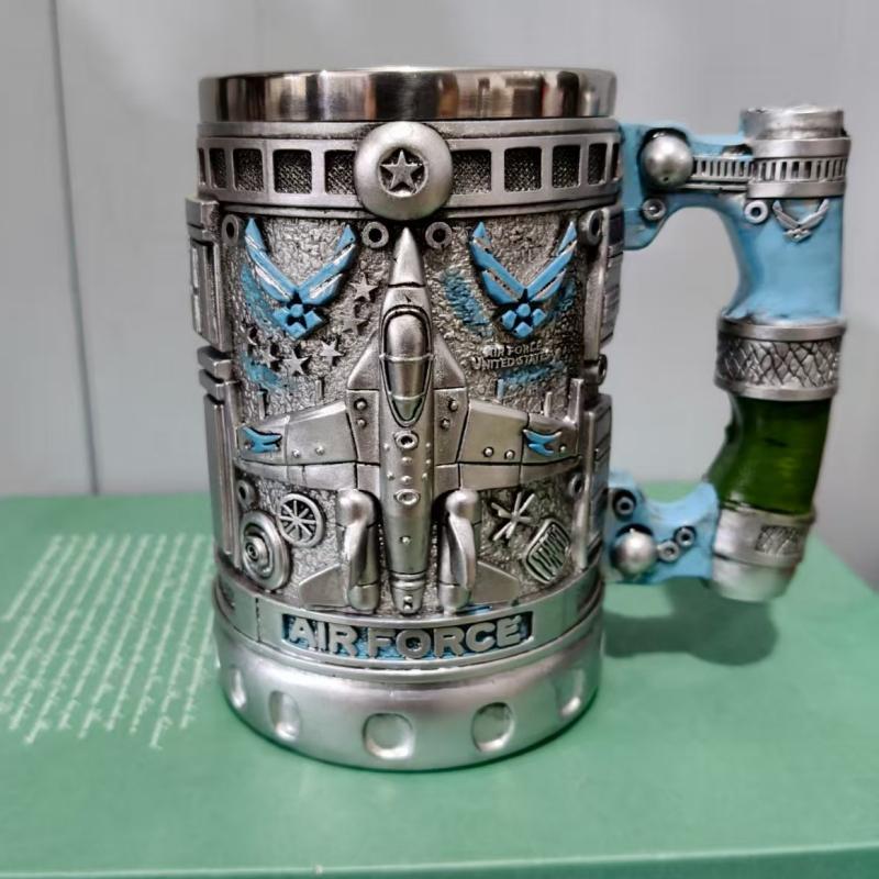 1pcs Army Military Beer Mug Resin Stainless Steel Men Birthday Gift Coffee Navy Cup Air Force Anchor Plane Wine Mugs Wine New