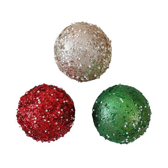 4 Pcs Christmas Ball Ornaments Glitter Sequin Shatterproof Foam Balls Decoration with Faux Pearl for Xmas Wedding Party Holiday Decor