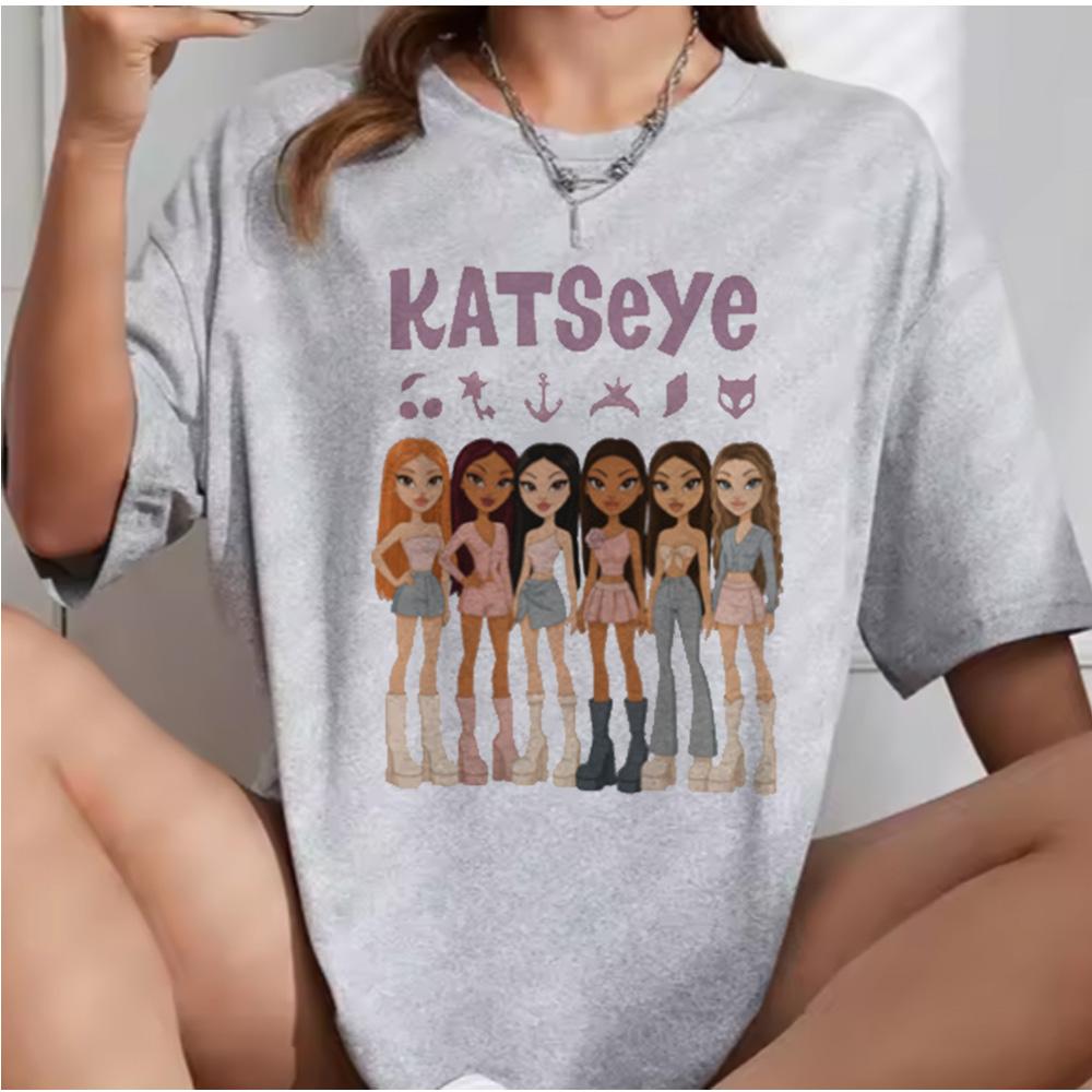 Katseye Прекрасный Хаос Розово-серые Футболки Kpop Футболка Женская и Унисекс Оверсайз Футболка Графическая Футболка с Коротким Рукавом Унисекс Топы