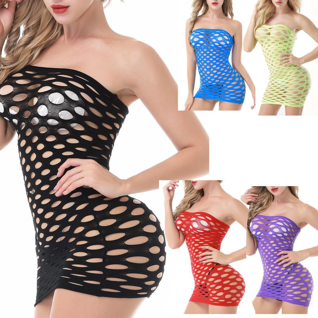 Women Sexy Lingerie Fishnet Seamless Crotch Mini Short Dress Body Stocking Nightie Nightdress Nightwear Costume Babydoll