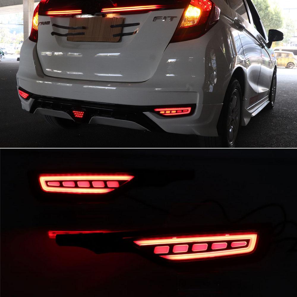 2PCS Rear Fog Lamp Car LED Rear Bumper Light Brake Light Flowing Turn Signal Reflector For Honda Jazz Fit 2018 2019 2020