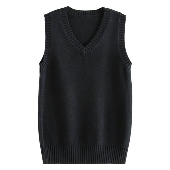Yousheng Женский вязаный жилет с V-образным вырезом без рукавов с ребристой отделкой Однотонный жилет Топы Осень Зима Свободный трикотаж