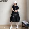 Women 2023 New Summer Style T-Shirt Dress Striped Print Elegant Long Dress Loose Long Dress O-Neck Black Dresses