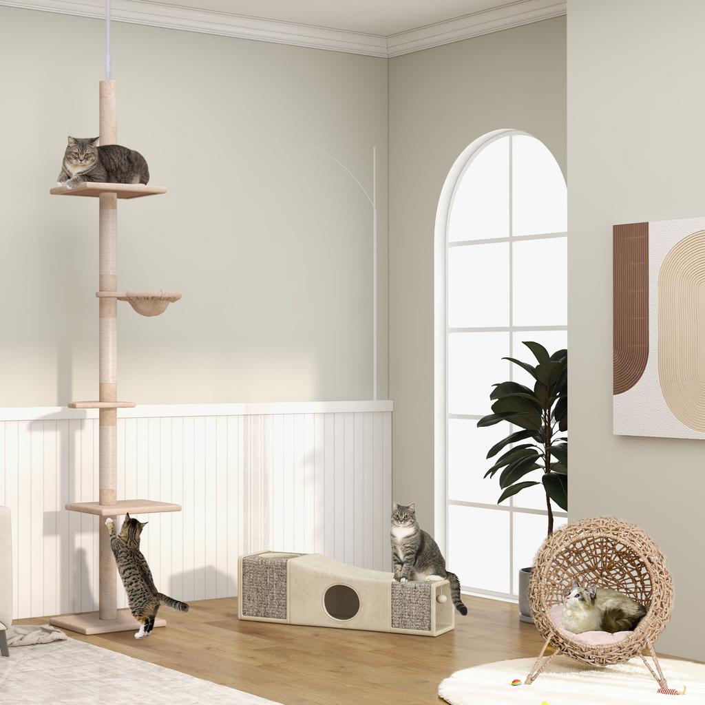 Rattan Elevated Cat Bed House Kitten Basket Ball-Shaped Pet Furniture w/ Removable Cushion - Natural