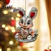Cute Rabbit Bag Accessory Easter Bunny Acrylic Pendant, with Basket, 2D Car Decorative Charm for Rearview Mirror Hanging Ornament, Keychain Accessory,