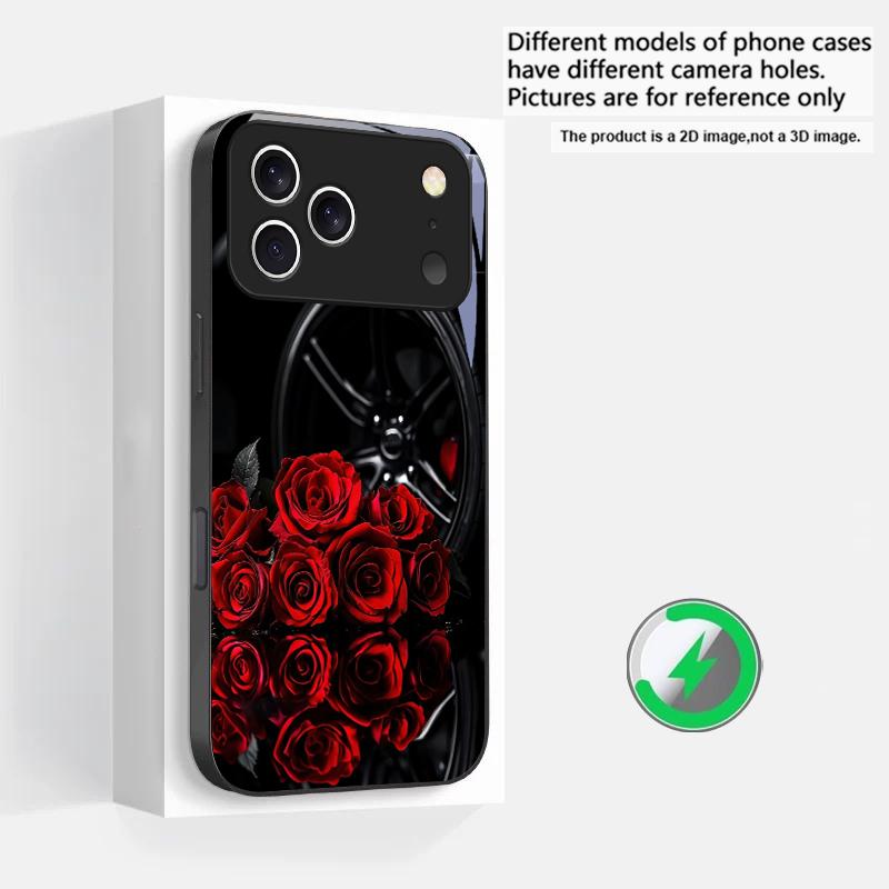 Цветы из мелких камней Подходит для iPhone 16E 17 Pro Max 15 Pro 14 13 Plus 12 mini 11 16 Air 17Pro Магнитный Стеклянный Чехол для Телефона