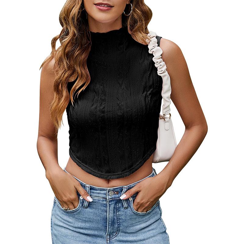 Женский летний жилет без рукавов с высоким воротником, однотонный, нерегулярный, с обнаженной талией, топ