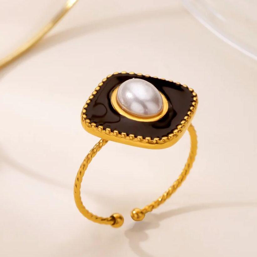 Винтажные кольца с жемчугом и эмалью для женщин, позолоченная нержавеющая сталь, геометрическое кольцо, гипоаллергенные свадебные рождественские украшения, подарок