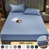 3PCS Sheet With 2 Pillowcases Cotton Solid Color Sheet with Elastic Bands Non Slip Bed Fitted Sheet Single Double Mattress Covers