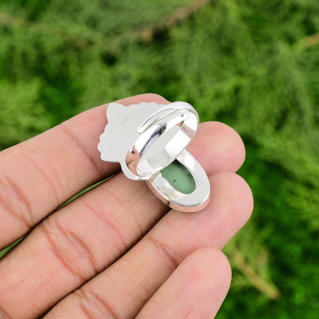 Пасхальное предложение Овальный Натуральный Хризопраз 925 Серебро Заявление Дочь Обручальное кольцо