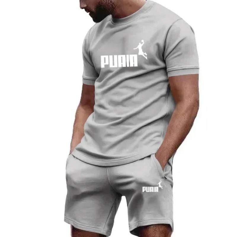 Летние мужские комплекты, модный спортивный костюм, мужские футболки с коротким рукавом + спортивные шорты, мужской повседневный костюм для мужчин, мужские спортивные комплекты S-4XL