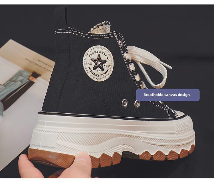 Женские высокие парусиновые туфли в стиле ретро с толстой подошвой для увеличения роста - весна 2024 г. 