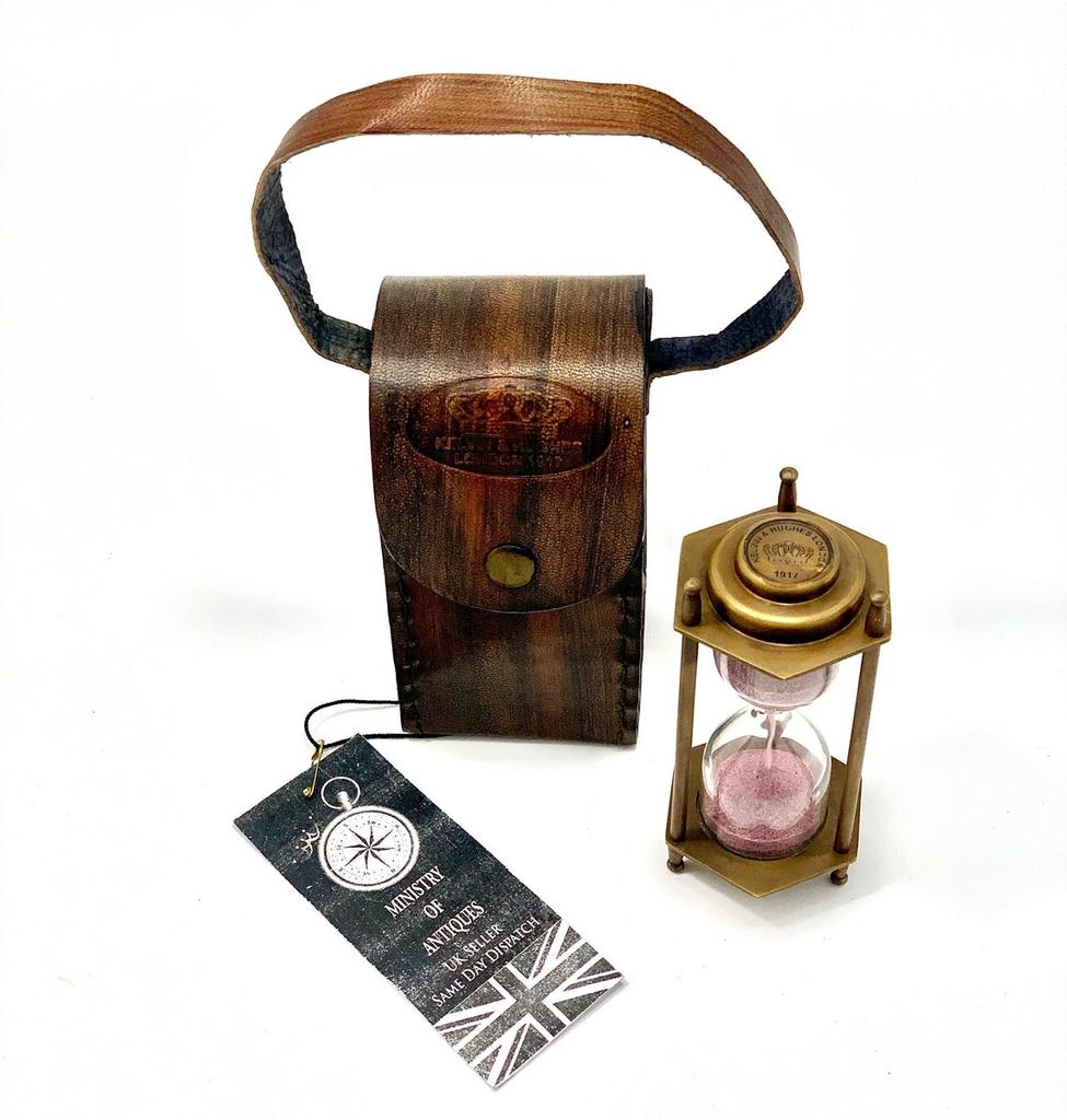 Песочные часы Kelvin & Hughes London Brass Sand Timer, морские антикварные винтажные песочные часы с кожаным футляром