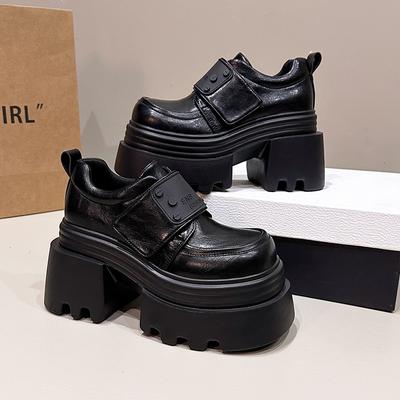 Мода 10 см Каблуки Массивные Туфли-лодочки 2025 Новая Осень Весна Женская Обувь для Ходьбы Удобная Повседневная Кожаная Обувь Обувь на Платформе для Платья