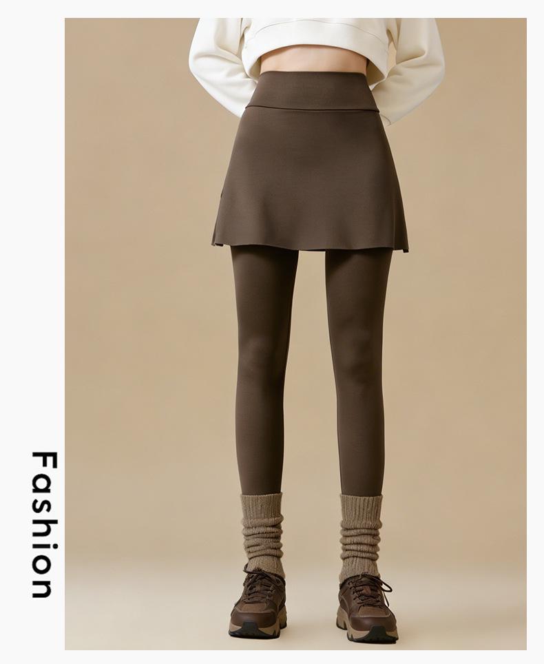 Plus-Size Micro-Flare Skirted Leggings for Women - Warm, Thick, Velvet Base Layer for Spring & Autumn