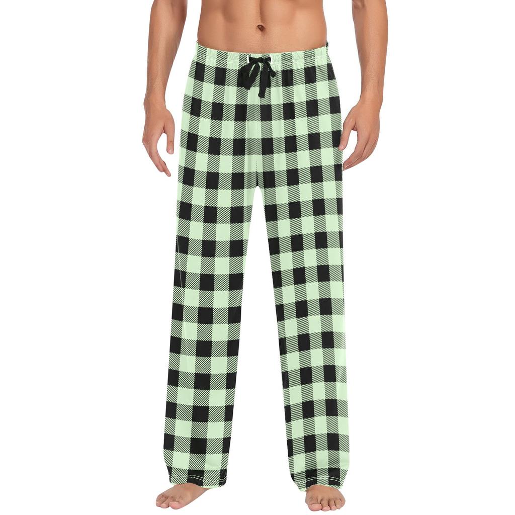 Men Autumn Winter Soild Color And Plaid Pants Full Length Long Trousers Sports Pants Pajama Pants