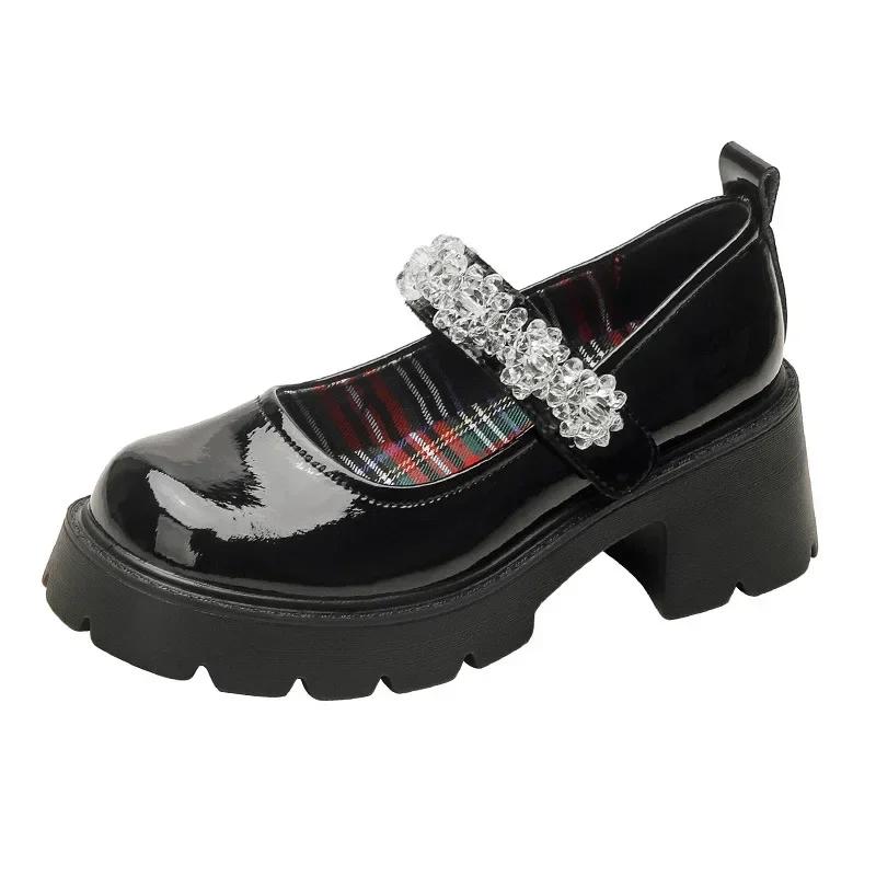 Маленький размер 33 34 лакированные туфли Мэри Джейн на платформе женские туфли в клетку на высоком каблуке туфли-лодочки с круглым носком женские готические туфли