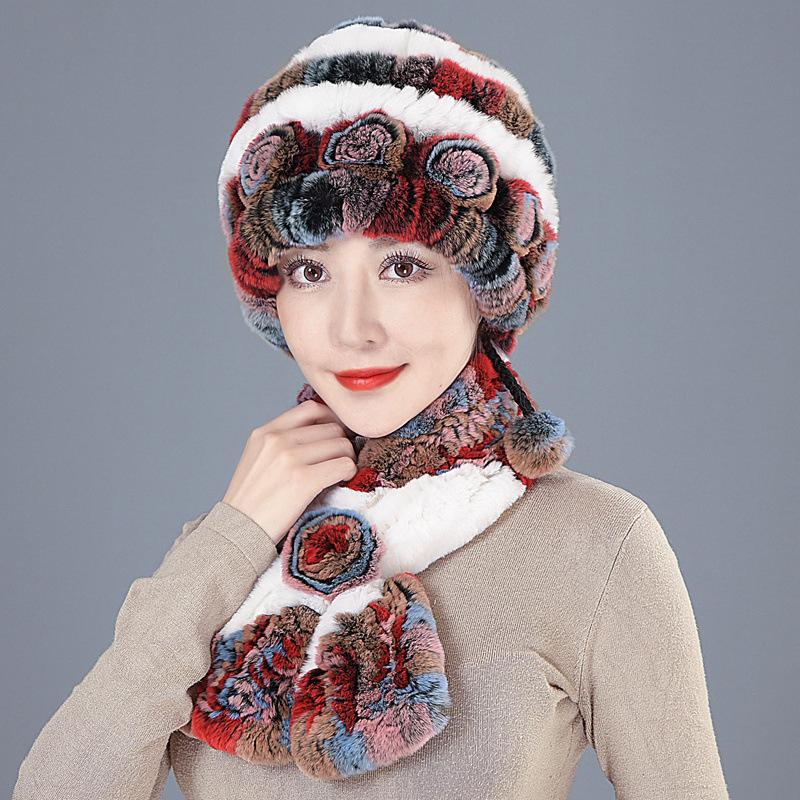 Fur Hat Female Winter Rex Rabbit Hair Middle Old Lady Warm Grandma Hat Mother Hat Old Man Hat Hair Scarf