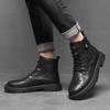 Модная кожаная модная базовая обувь Мужские ботинки на молнии сбоку Мужская обувь Уличные мужские мотоциклетные ботинки Универсальные модные мужские кроссовки с высоким верхом