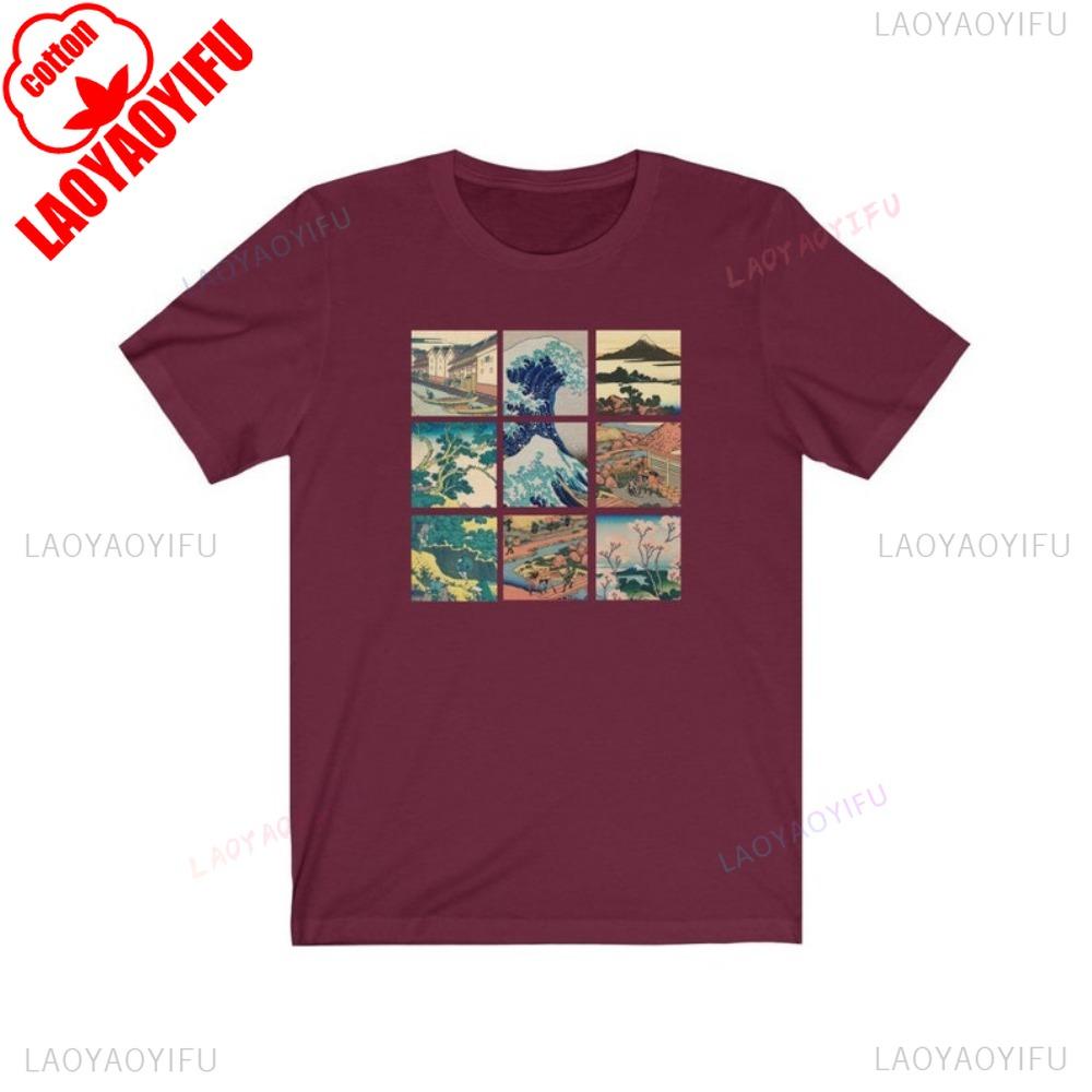 Japanese Art Shirt Great Wave Thirty Six Views of Mount Fuji By Hokusai Kanagawa Wave Woodblock Anime Aesthetic Harajuku Vintage