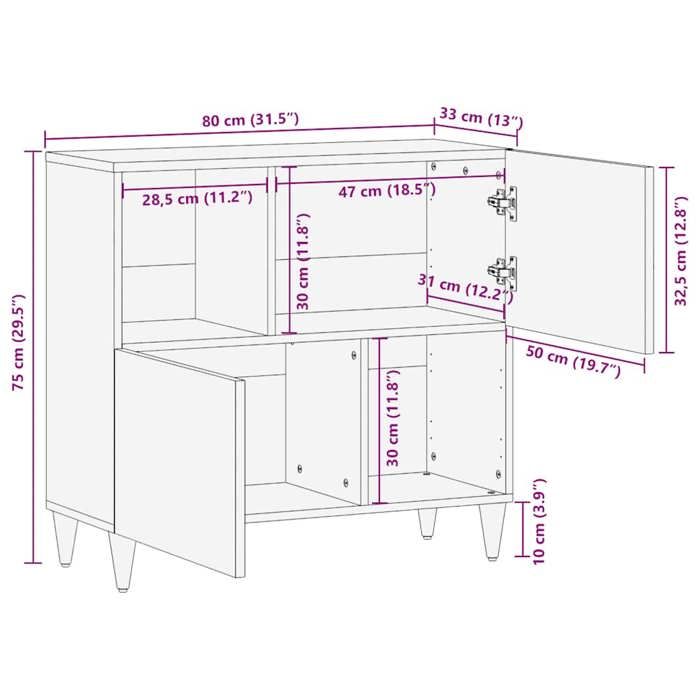 VidaXL Buffet 80x33x75 cm bois massif de manguier, armoire de rangement, meuble de rangement de cuisine, armoire de 4017819
