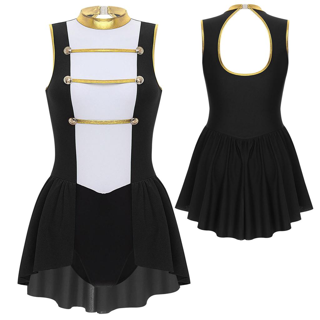 Women's Circus Ringmaster Halloween Costume Sleeveless Skirted Leotard Showman Jumpsuit