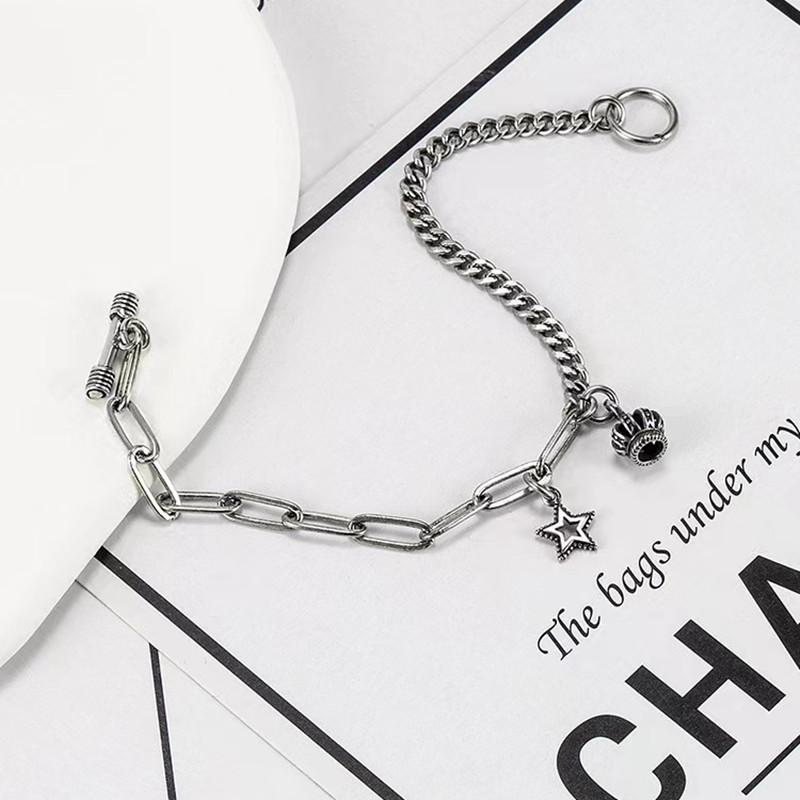 New Trendy Cuban Chain Women Bracelets Classic S925 Silver Crown Pentagram Do Old Bracelet Bangles For Women Luxury Jewelry