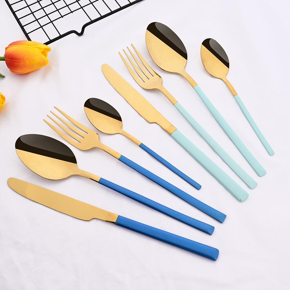 36 шт./6 компл., набор столовых приборов мятного золота, зеркало, столовые приборы из нержавеющей стали, нож, десертная вилка, чайная ложка, столовая посуда, кухонная посуда для ресторана