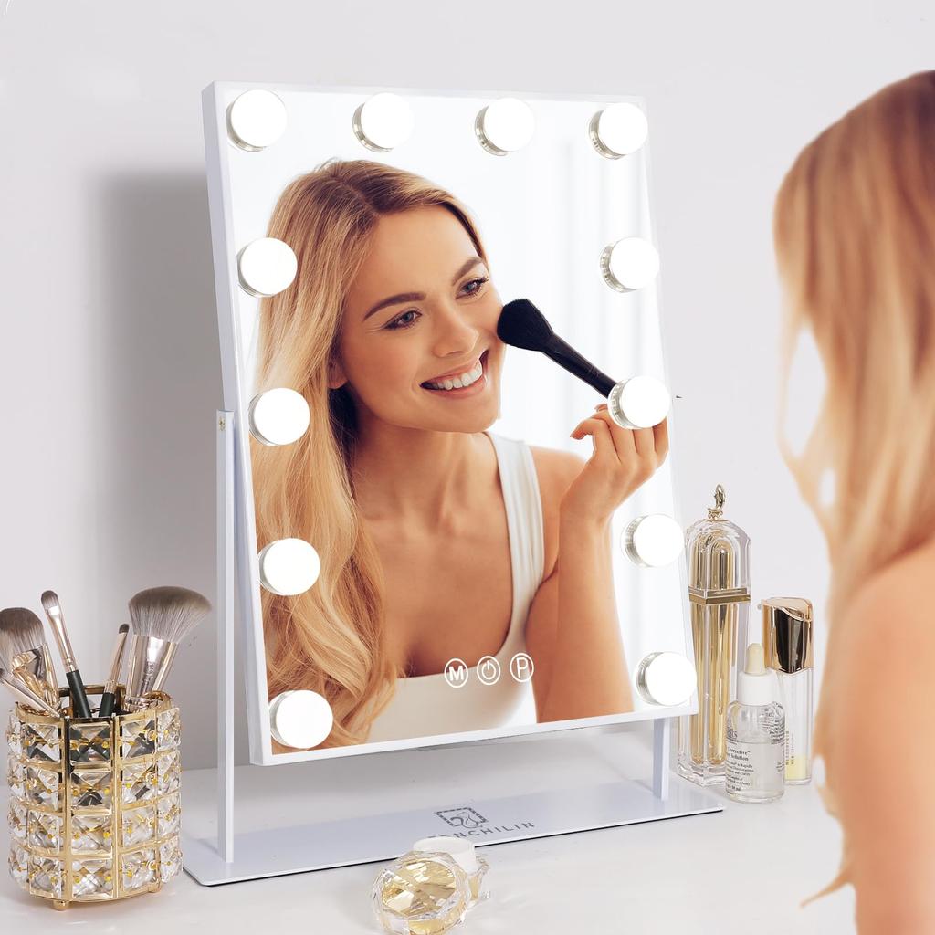 FENCHILIN Makeup Actress Tabletop Tabletop Hollywood Three Color Lighting Adjustable Includes 12 Hollywood LED 10x 360 Degree Japanese Instruction