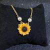 Women Jewelry Romantic Sunflower Necklace Pearls Flower Pendant Chain Gold Plated