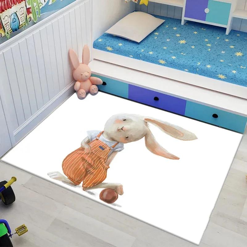 Ковер 'Зайчик' для пасхального декора гостиной, милый мультяшный принт с кроликом, коврик для ползания, придверный коврик, ковер для зоны, коврики для пола спальни, ванной комнаты