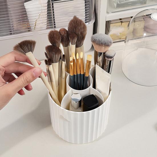 Makeup Brush Holder Transparent Dustproof Large Capacity Multi-compartment with Lid 360-degree Rotating Makeup Brush Display Case Office Supplies