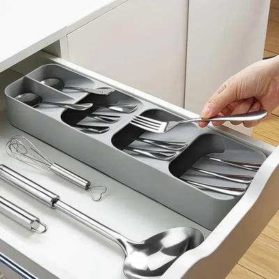 1 шт. Многофункциональный лоток для хранения столовых приборов, Органайзер с отделениями для столовых приборов, вилок, ложек, Коробки для хранения с категориями для кухонного ящика