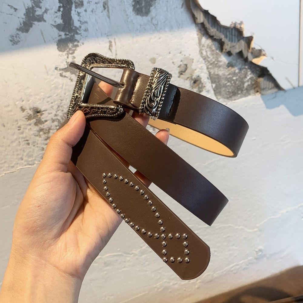 Carving Punk Style Belt Pu Leather Women's Waist Belt Casual Y2K Jeans Belt  Spicy Girls