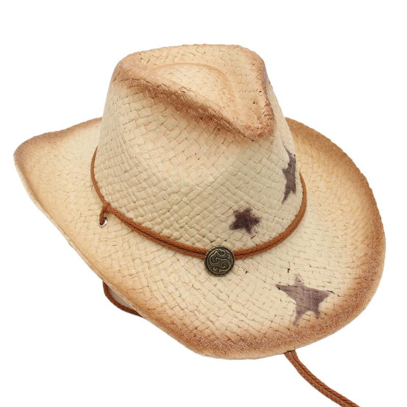 Western Cowboy Straw Hat Outdoor Sun Hat Seaside Beach Hat Knight Hat Men'S And Women'S Pink Cool Hat