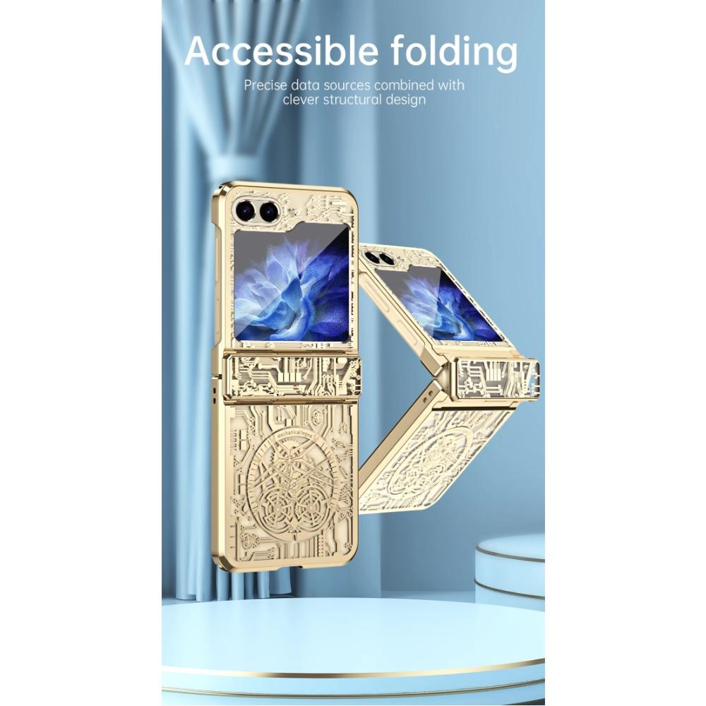 Роскошный прозрачный жесткий чехол для телефона с гальваническим покрытием с механическим рисунком для Samsung Galaxy Z Flip 6 5 4 3 с защитой шарниров