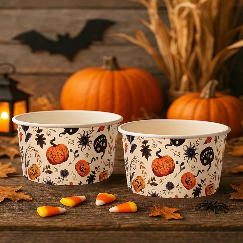 Halloween Pumpkin Ghost Paper Snack Dessert Cups Bowl Tableware for Halloween Themed Party Decoration Supplies