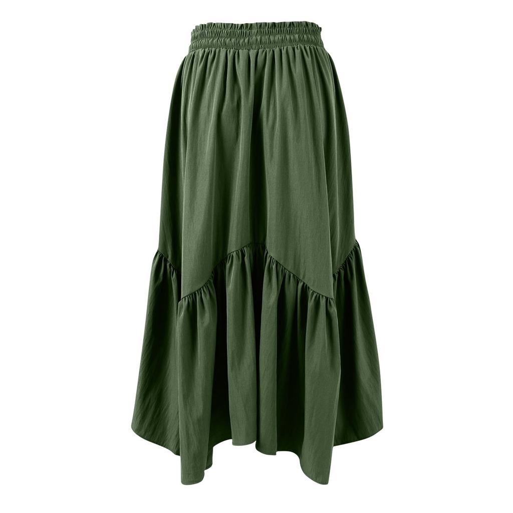 Женская модная однотонная юбка с высокой талией и эластичным поясом, с широкими карманами, в стиле ретро, с полудлинной юбкой