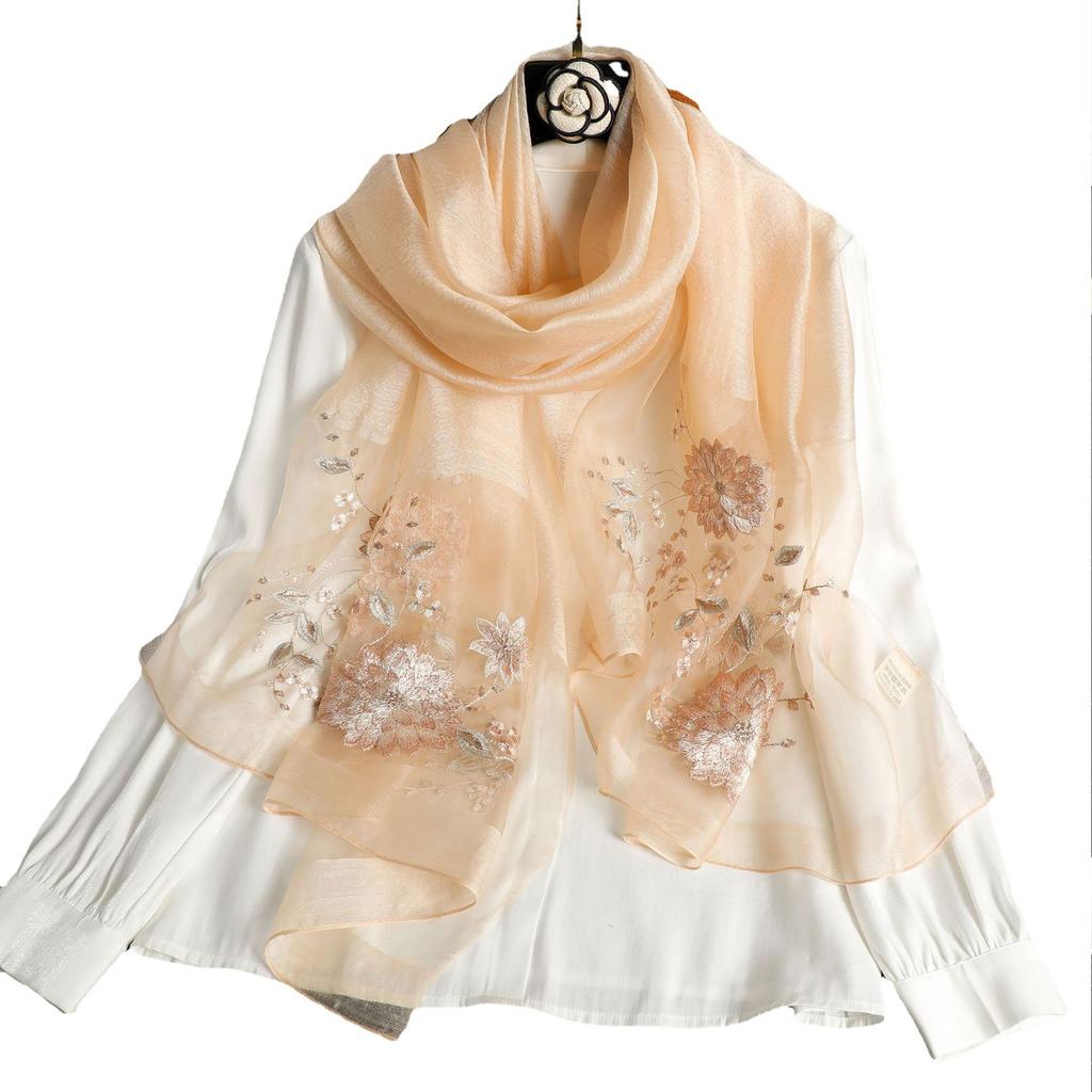 New 2025 Silk Scarf for Women Embroidery Shawl Wraps Female Wool Floral Bufanda Beach Stoles Hijab Head Scarves Hijab Echarpe