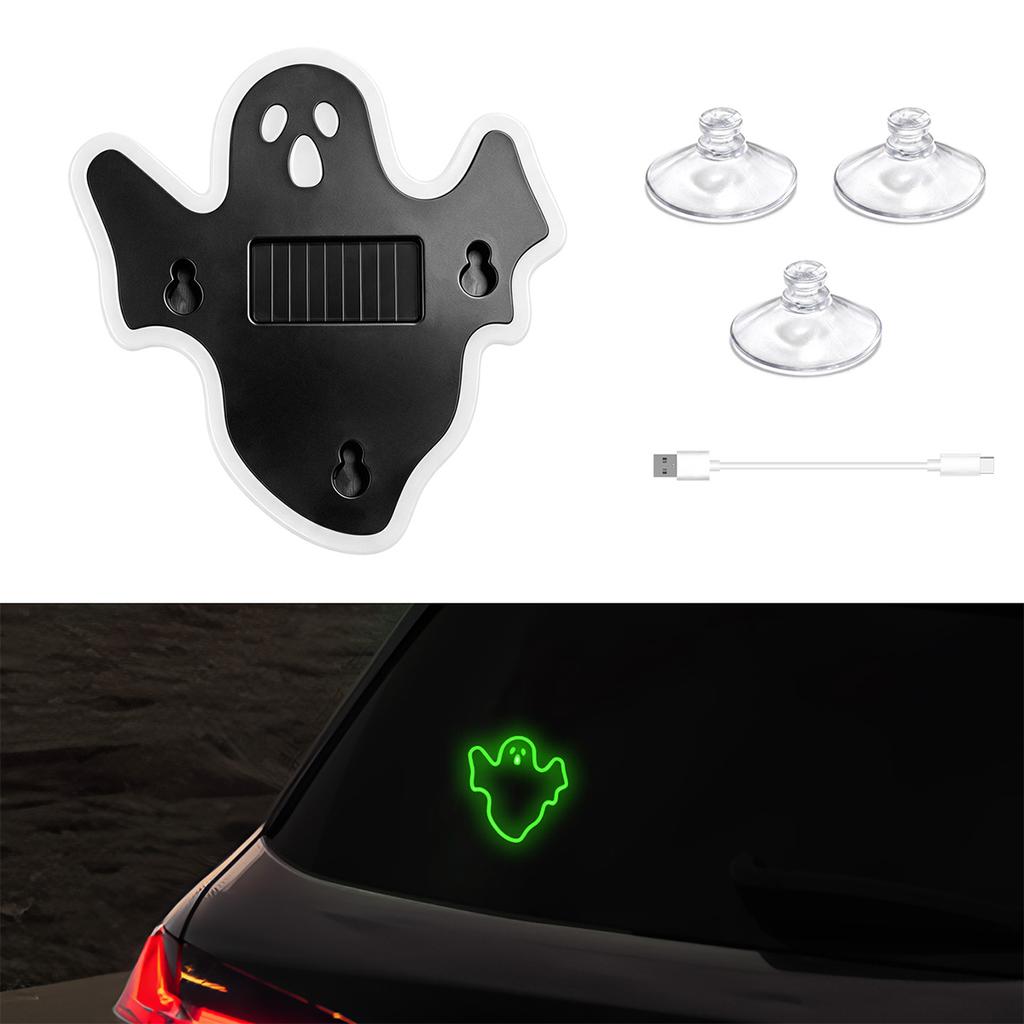 1pcs LED Solar Powered Halloween Ghost Shaped Windshield Colorful Neon Ambient Lights Rear Window Decoration Signal Lamp Neon Lights 4
