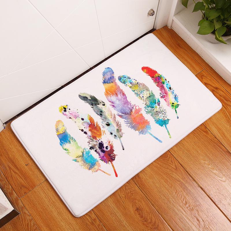 Non-slip Super Soft Carpet Color Feather Printing Bedroom Entrance Door Mat Balcony Living Room Welcome Mat