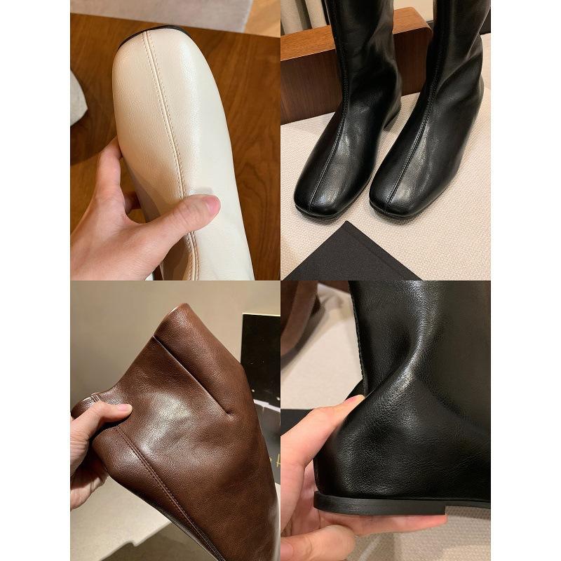 Sheepskin Version~ Grape Ma with the Same Inner Height Increase of 4cm Versatile Flat-soled Boots Thin Boots Medium Tube Knight Boots Women's Boots