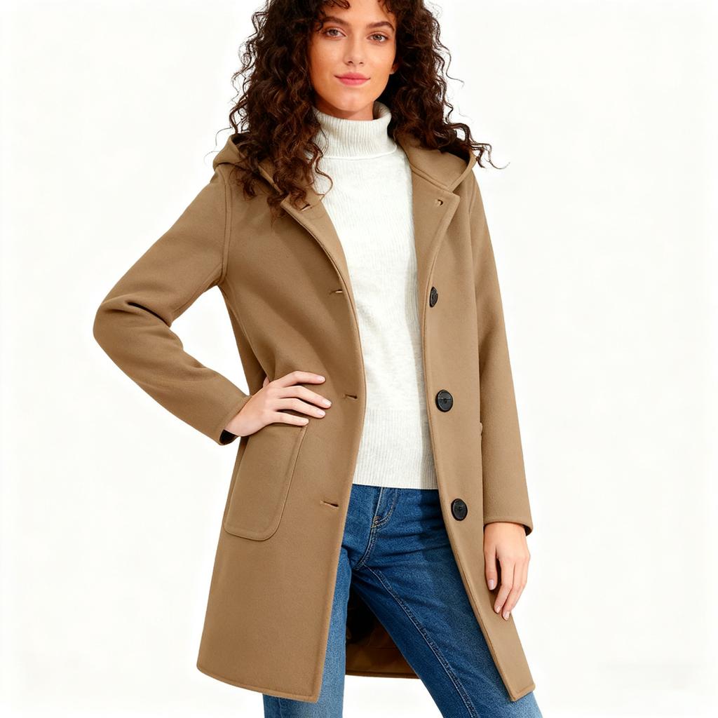 Женская однотонная куртка, повседневное свободное пальто на пуговицах, верхняя одежда на пуговицах с длинными рукавами и карманом, пальто с капюшоном