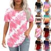 T Shirts For Women Pleated Round Neck Dressy Casual Blouses Printing Short Sleeve Summer Tops Loose Fit